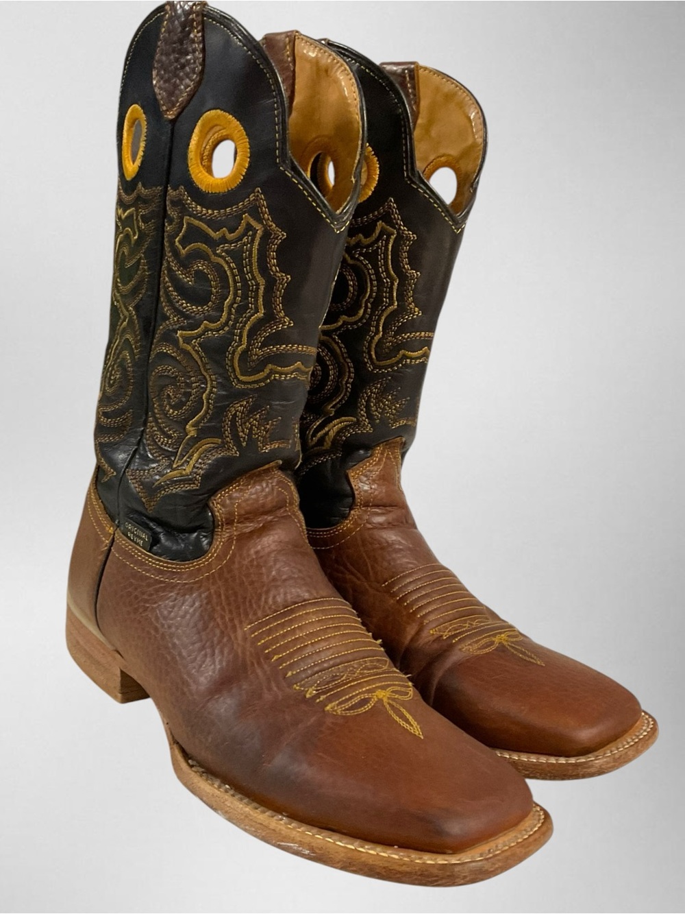 Reyme Men's Brown Leather/Black Shaft Western Cowboy Boots